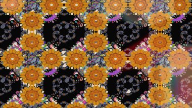 Bir sürü siyah ve soyut çiçekli tropik eskiz deseni. Varicoloblack Raster çizimi. Küçük çiçekte sevimli çiçek deseni var..