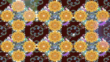 Raster illüstrasyonu. Kahverengi renklere karalamalar çizilmiş çiçek deseni.