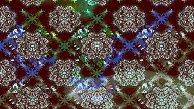 Asya tekstil tarzında. Kahverengi renkli çiçekler. Raster illüstrasyonu. Çiçek desenli çizim. Renkli Bahar Teması eskiz kalıbı. Düz Çiçek Elementleri Tasarımı.