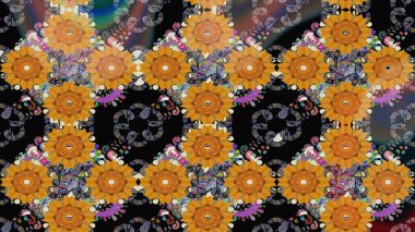 Raster illüstrasyonu. El çizimi. Çiçekli, yapraklı, çiçek desenli çizim..