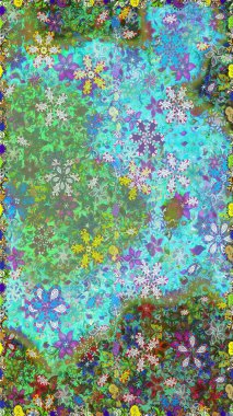 Düz Çiçek Elementleri Tasarımı. Raster illüstrasyonunda kusursuz çiçek deseni. Yeşil renkli çiçekler. Renkli Bahar Teması Kusursuz Arkaplan.