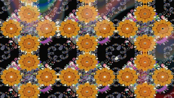 Raster illüstrasyonu. El çizimi. Çiçekli, yapraklı, çiçek desenli çizim..