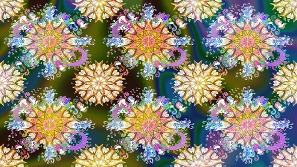 Yeşil renkli çiçekler. Raster illüstrasyonunda çiçek deseni çizimi.