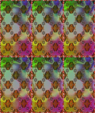 Kahverengi ve yeşil renkli çiçekler. Raster illüstrasyonunda kusursuz çiçek deseni. Renkli Bahar Temalı Kusursuz Arkaplan. Düz Çiçek Elementleri Tasarımı.