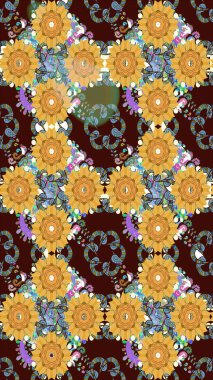 Klasik çiçek tasarımı elementleri. Raster illüstrasyonu. Kahverengi kıvırcık çiçekler kahverengi renklerde şekillenir.