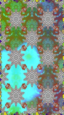 Çiçeksiz desenli nakış işlemeli gelincikler ve vadideki zambaklar. Tekstil tasarımı için mavi renkli geleneksel halk çiçekleri buketi.