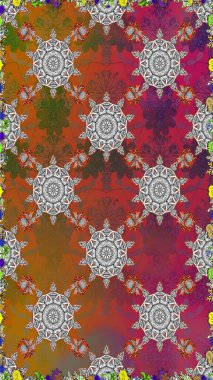 Patlayan çiçekler soyut olarak yerleştirilmiş. Kahverengi renklerde bahar çiçekleri. Raster deseni. Raster illüstrasyonu.