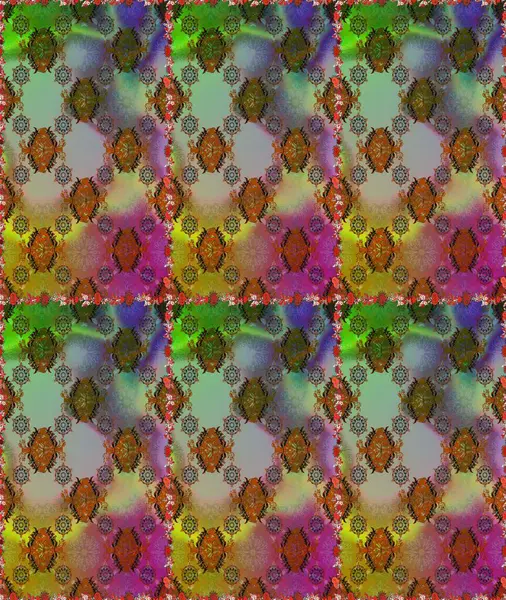 Kahverengi ve yeşil renkli çiçekler. Raster illüstrasyonunda kusursuz çiçek deseni. Renkli Bahar Temalı Kusursuz Arkaplan. Düz Çiçek Elementleri Tasarımı.