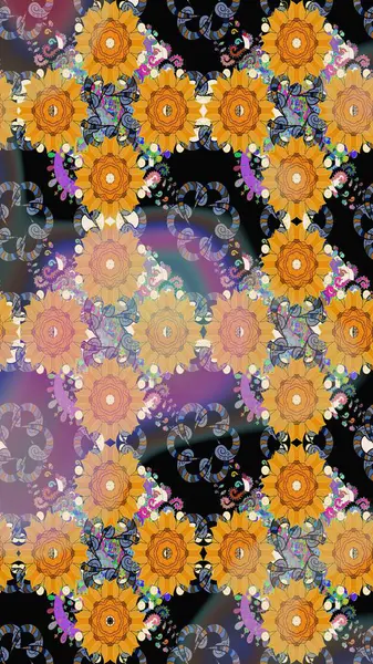 Sarı renkte güzel çiçekler olan eskiz deseni, suluboya çiçek deseni, duvar kağıdı, kart ya da kumaş için fayanslı. Raster..