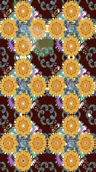 Klasik çiçek tasarımı elementleri. Raster illüstrasyonu. Kahverengi kıvırcık çiçekler kahverengi renklerde şekillenir.