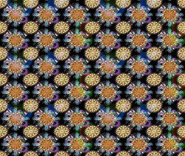 Küçük çiçekli yay deseni çiz. Raster illüstrasyonu. Suluboya tarzında siyah renkler üzerine.