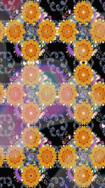 Sarı renkte güzel çiçekler olan eskiz deseni, suluboya çiçek deseni, duvar kağıdı, kart ya da kumaş için fayanslı. Raster..