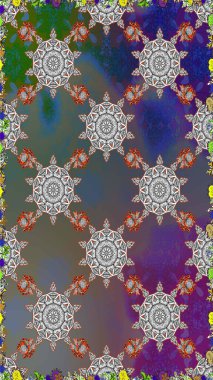 Raster illüstrasyonu. Gri ve kahverengi renkli çiçekler. Çiçeksiz desenli arka plan, vuruşlar, sıçramalar, yaz çiçekleri..