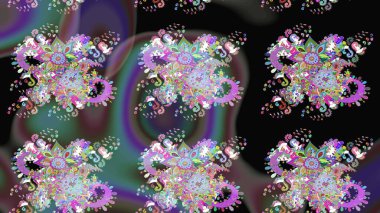 Raster illüstrasyonu. Düz Çiçek Elementleri Tasarımı. Renkli Bahar Teması eskiz kalıbı. Çiçek desenli çizim. Asya tekstil tarzında. Güzel kumaş deseni.