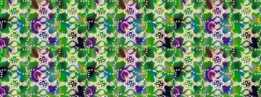 El çizimi çiçek unsurları olan soyut çizim raster deseni. Yeşil yeşile. Retro tekstil tasarım koleksiyonu. Çiçekli ipek eşarp. 1950 'ler-1960' lar motifleri.
