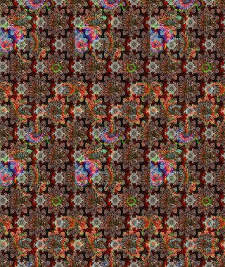 Şirin çiçekli, desenli, kahverengi renkli bir eskiz deseni. Tekstil için suluboya eskiz deseni. El çizimi çiçek çizimi deseni (fayans)).