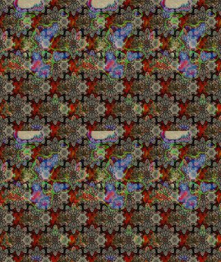 Raster illüstrasyonu. Çiçek desenli çizim. Gri renkli çiçekler. Raster illüstrasyonu. Asya tekstil tarzında.