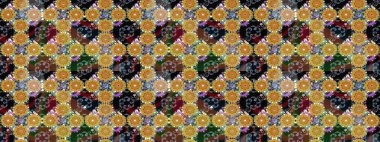 Tekstil, kumaş, kapaklar, duvar kağıtları, baskı, naylon, koleksiyon defteri, örgü, dekupaj için güzel bir eskiz. Oldukça eski bir besin torbası deseni, küçük sarı renkte, çiçekler. Millefleurlar.