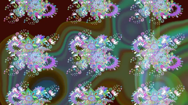 Güzel kumaş deseni. Düz Çiçek Elementleri Tasarımı. Çiçek desenli çizim. Asya tekstil tarzında. Raster illüstrasyonu. Renkli Bahar Teması çizim şablonu.