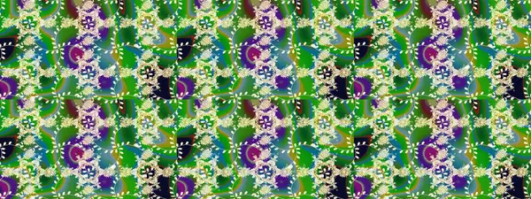 El çizimi çiçek unsurları olan soyut çizim raster deseni. Yeşil yeşile. Retro tekstil tasarım koleksiyonu. Çiçekli ipek eşarp. 1950 'ler-1960' lar motifleri.