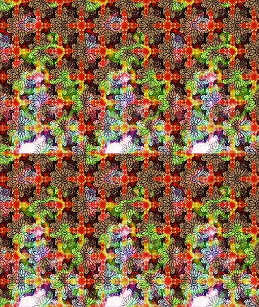 Düz Çiçek Elementleri Tasarımı. Raster illüstrasyonu. Asya tekstil tarzında. Renkli Bahar Teması eskiz kalıbı. Güzel kumaş deseni. Çiçek desenini çiz.