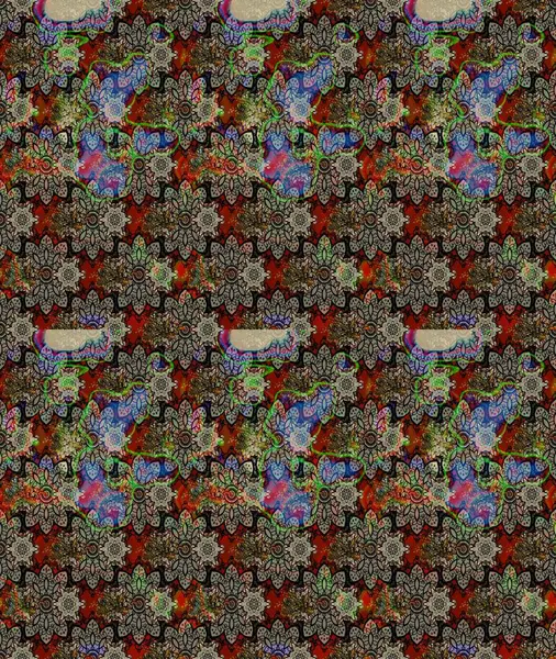 Raster illüstrasyonu. Çiçek desenli çizim. Gri renkli çiçekler. Raster illüstrasyonu. Asya tekstil tarzında.