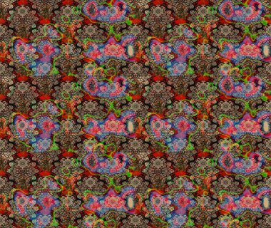 Elle çizilmiş. Doodle çiçekler ve dalları, otlar ve çiçekler. Güzel kumaş deseni. Raster illüstrasyon.