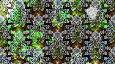 Gri renkli bitkilerden oluşan parlak çiçekli çizim deseni.