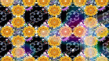 Raster illüstrasyonundaki çiçek desenli çizim. Sarı renkte çiçekler.