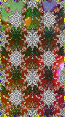 Parlak renkli çiçekleri ve kahverengi ve gri renkli yaprakları olan şaşırtıcı, pürüzsüz çiçek deseni. Halk tarzı. Moda baskıları için zarif bir şablon. Modern çiçek arkaplanı.