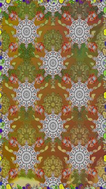 Tekstil, kumaş, kapaklar, duvar kağıtları, baskı, naylon, yapıştırma, örgü, dekupaj için çiçeksiz arkaplan. Küçük kahverengi ve gri renkte güzel bir besin torbası deseni, çiçekler. Millefleurlar.