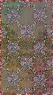 Raster illüstrasyonunda kusursuz çiçek deseni. Suluboya tarzında gri renkte çiçekler.