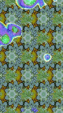 Raster deseni. Raster illüstrasyonu. Patlayan çiçekler soyut olarak yerleştirilmiş. Yumuşak, yeşil renkte bahar çiçekleri.