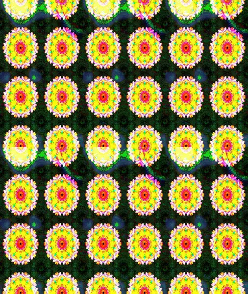 1950-1960 motifleri. Sarı ve gri üzerine sarı ve gri. Retro tekstil tasarım koleksiyonu. El çizimi çiçek unsurları olan soyut, dikişsiz raster deseni. Çiçekli ipek eşarp..