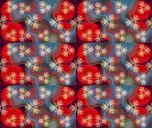 Raster illüstrasyonu. Çiçek duvar kağıdı. Renkli süs kenarı. Hint süsü. Çizim kalıbı. Kırmızı renklerde.