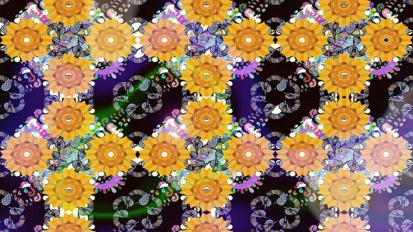 Çiçek desenli raster, sarı çizgi grafik desenli soyut raster arkaplan. Modern stil dokusu.