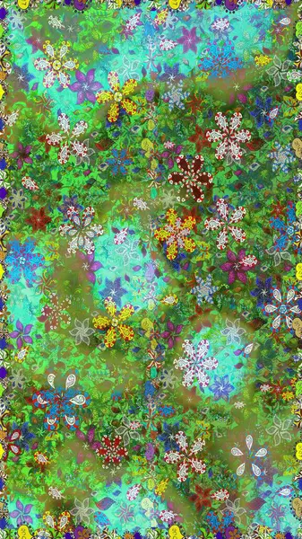 Yeşil ve mavi renkte çiçekler. Elle boyanmış suluboya, kusursuz çiçekler ve bitkiler..