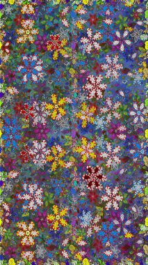 Mavi ve yeşil renkli mavi ve yeşil papatya deseni. Raster illüstrasyonu. Mavi ve yeşil renklerde.