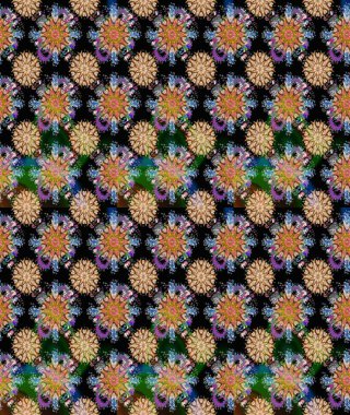 Siyah renkli bitkilerden oluşan parlak çiçekli çizim deseni.