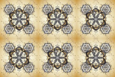 Bej, gri ve nötr renklerde altın çiçekli altın desenler. Raster geometrik arka plan. Senin tasarımın için, duvar kağıdı. Altın rengi kusursuz illüstrasyon.