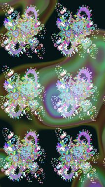 Raster illüstrasyonu. Şirin çiçekli eskiz deseni ve gri renkli yapraklar, suluboya çiçek deseni, duvar kağıdı, kart veya kumaş için fayanslı.