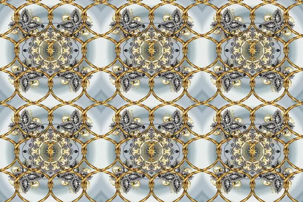 Kusursuz ortaçağ çiçek deseni. Raster illüstrasyonu. Doğum günü kartı, davetiye ya da afiş için iyidir. Gri, bej ve kahverengi renklerde altın. Dekoratif simetri arabesk.