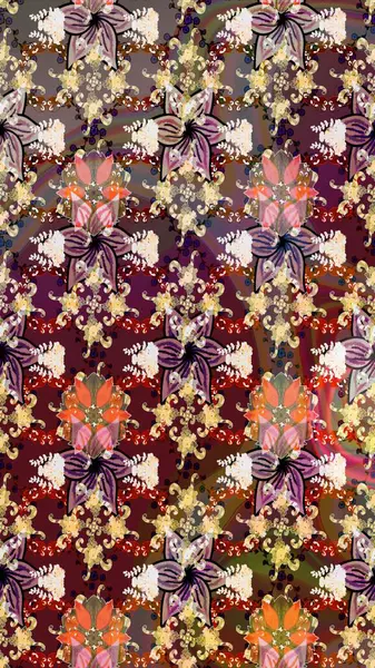 Moda baskıları için zarif bir şablon. Çiçekli bahar çiçekleri. Küçük çiçekte güzel bir desen. Küçük renkli çiçekler. Motley illüstrasyonu.