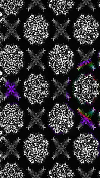 Raster düz çiçek çizim deseni. Hediye ambalaj kağıdı, tebrik kartları, posterler ve pankart tasarımı. Siyah renkte çiçekler.