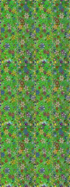 Renkli Bahar Temalı Kusursuz Arkaplan. Asya tekstil tarzında. Yeşil ve kahverengi renkli çiçekler. Kusursuz çiçek deseni. Düz Çiçek Elementleri Tasarımı. Raster illüstrasyonu.