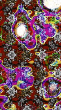 Çiçek desenli çizim. Gri renkli Asya tekstili. Raster illüstrasyonu.