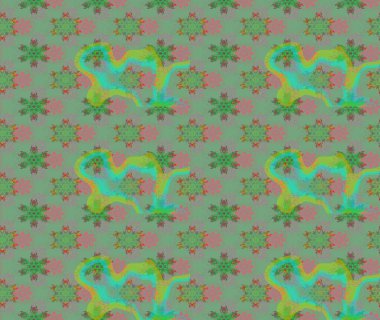 Raster illüstrasyonundaki çiçek desenli çizim. Yeşil renkte çiçekler.