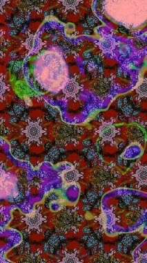 Renkli Bahar Teması eskiz kalıbı. Zentangle soyut çiçekleri. Raster illüstrasyonu. Güzel kumaş deseni. Düz Çiçek Elementleri Tasarımı. Çiçek tozu..