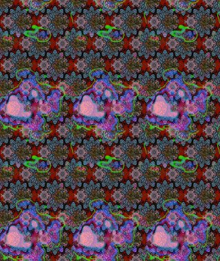 Raster çiçek desenli çiçek deseni, yapraklar, dekoratif elementler, sıçrama, lekeler, el çizimi kontur çizgileri ve Doodle çizim stili, grafik raster çizim çizimi.