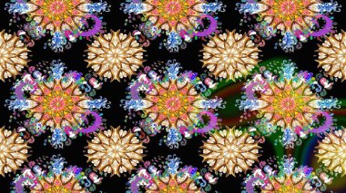 Raster illüstrasyonu. Patlayan çiçekler soyut olarak yerleştirilmiş. Yumuşak, bahar çiçekleri siyah renklerde. Raster deseni.